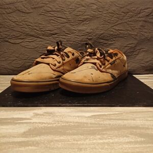 Vans Tan Sneakers with Golen & Black Splatter Paint Upper and Gum Bottom Sole